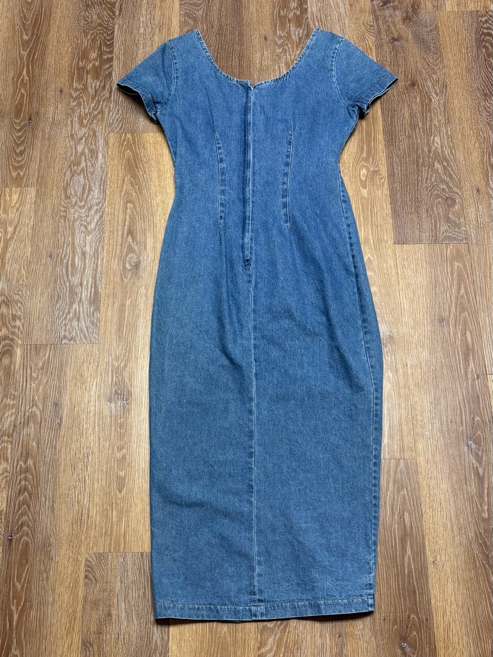 Denim Midi Dress with Front Button Detail - Blue - Picture 2 of 8